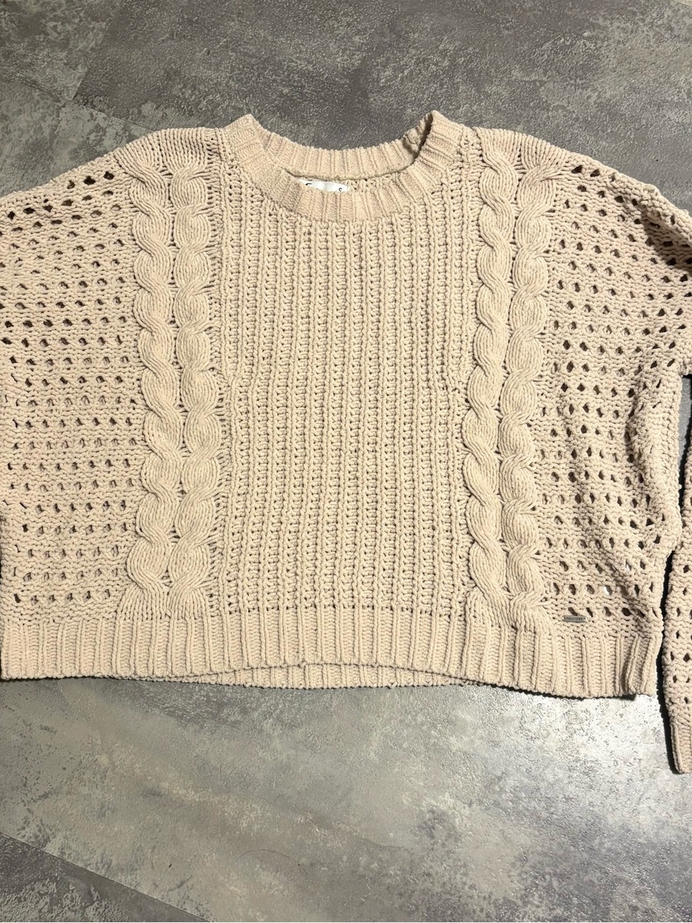 Hollister Beige Cable & Openwork Crewneck Sweater